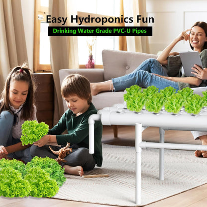 NFT Hydroponic Growing System Kit - 36 Plant Sites | Food-Grade PVC-U Pipes | Indoor/Outdoor Gardening with Auto Water Pump & Timer | Ideal for Leafy Greens, Lettuce & Herbs