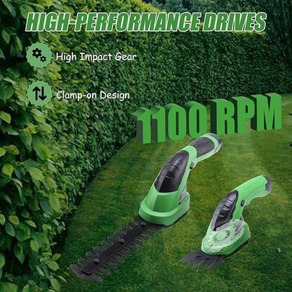 Lichamp 2-in-1 Electric Hand Held Grass Shear Hedge Trimmer Shrubbery Clipper Cordless Battery Powered Rechargeable for Garden and Lawn, CGS-3601 Grass Green