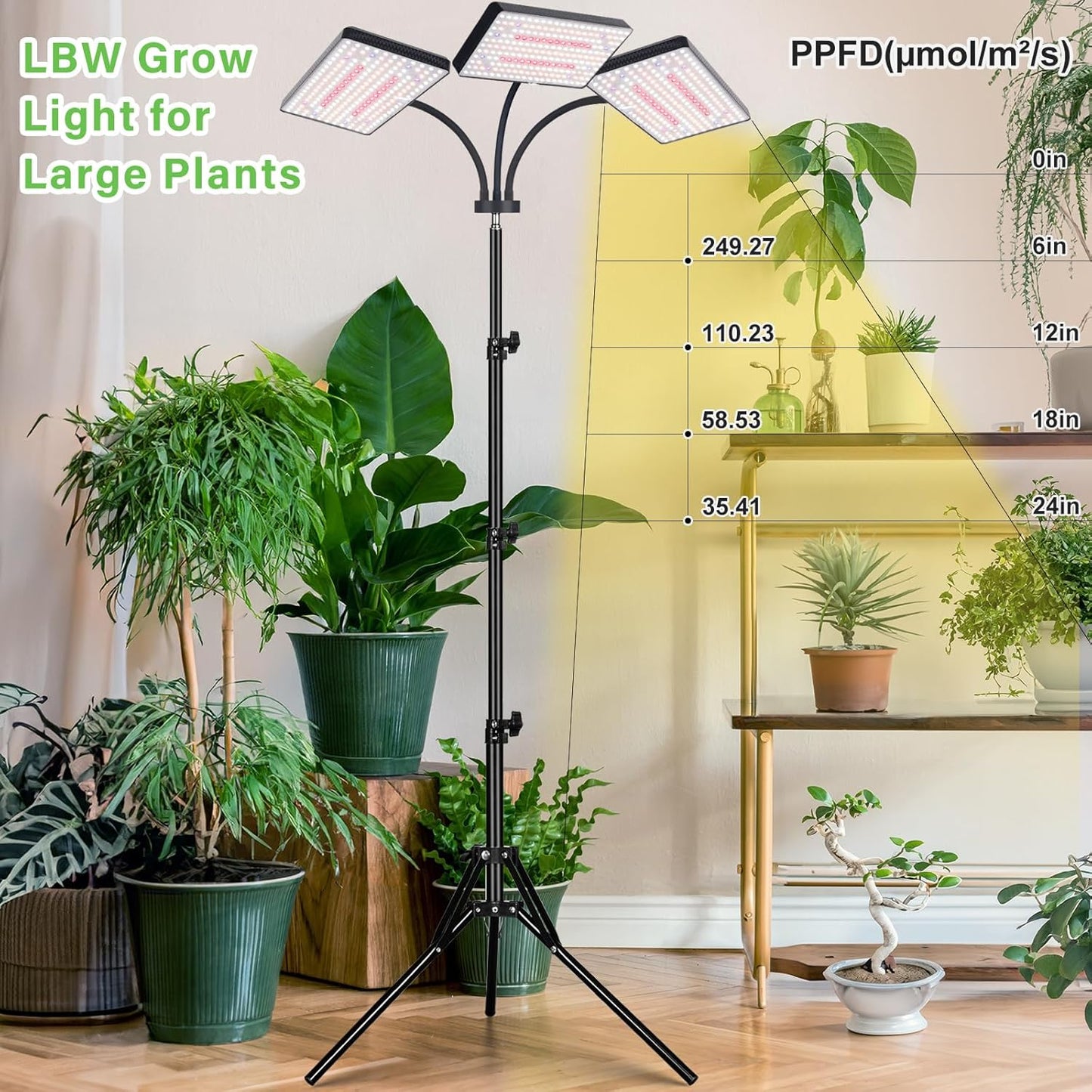 2024 LBW Grow Lights for Indoor Plants with Stand, 642 LEDs Full Spectrum Standing Plant Light, Tall Floor Plant Lamp with 3/6/12H Timer, 6 Brightness, 3 Modes, 63 " Adjustable Tripod