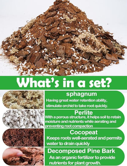 TOYPOPOR Orchid Potting Mix (10qts) for Repotting with Moss Pine Bark Mulch Perlite Stone and Coco Peat Natural Ingredients, Orchid Bark Potting Mix Orchid Repotting Kit Drainage Indoor Potting Medium