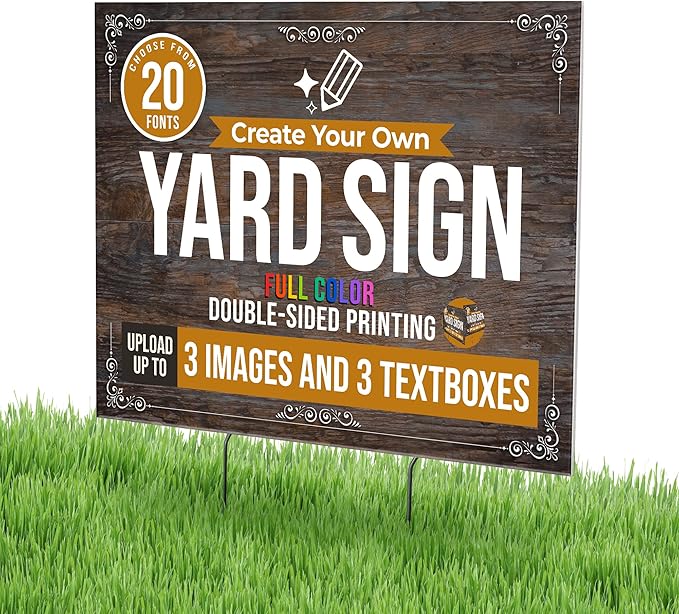 24x18" Double Sided Custom Yard Sign with Metal Stakes, Personalized Full Color Corrugated Yard Sign for Outdoors, Front and Back Custom Printed Personalized Lawn Signs 10 Pack (Design 9)