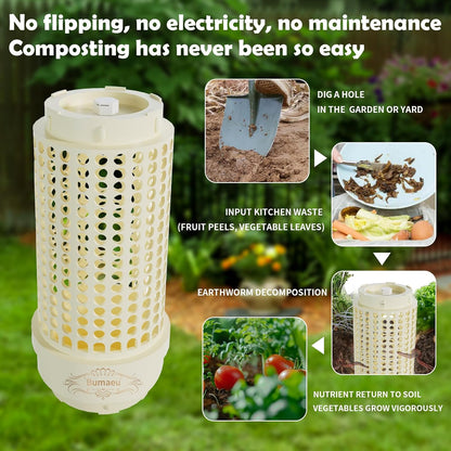 Underground Worm Farm, Garden Mini vermicomposting bin for use in Outdoor Gardening from Kitchen Food Waste, with Holes and lid, White (11.81x4.3x4.3IN)