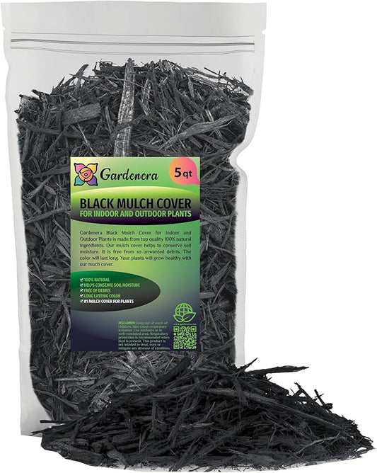 Premium Black Mulch by Gardenera - Beautify Your Garden and Support Plant Health - 5 QUARTS