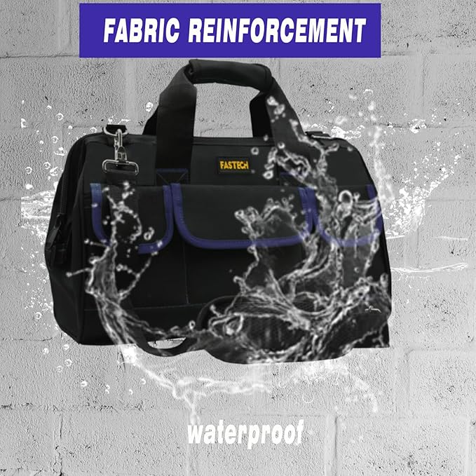 FASTECH 20 Inch Tool Bag, Waterproof Wide Mouth Tool Kit, Heavy Duty Tool Bag Organizer With Shoulder Straps, Tool Storage Package For Men/Women (20IN DarkBlue)