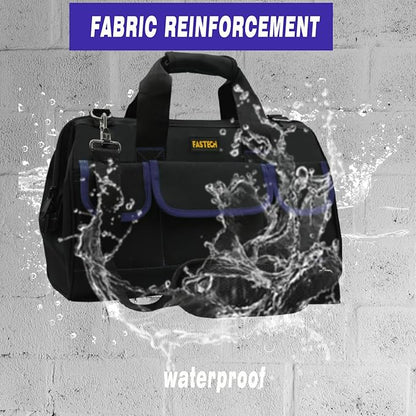 FASTECH 20 Inch Tool Bag, Waterproof Wide Mouth Tool Kit, Heavy Duty Tool Bag Organizer With Shoulder Straps, Tool Storage Package For Men/Women (20IN DarkBlue)