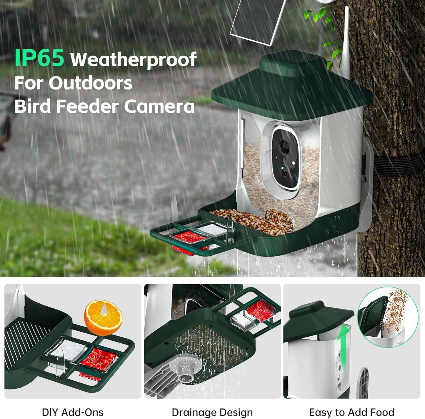 Smart Bird Feeder with Camera, AI Identify Bi rd Species Solar Powered,Full HD Live Video Bird Feeder Camera, 2.4Ghz WiFi,Nstant Arrival Alerts - Best Gifts for Bi rd Lover