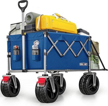 Overmont Collapsible Wagon with Tailgate - 49.2" Extended Heavy Duty Foldable Utility Wagon Folding Cart with All-Terrain Wheels for Outdoor Camping Sports Garden Beach Grocery - 300lbs Support