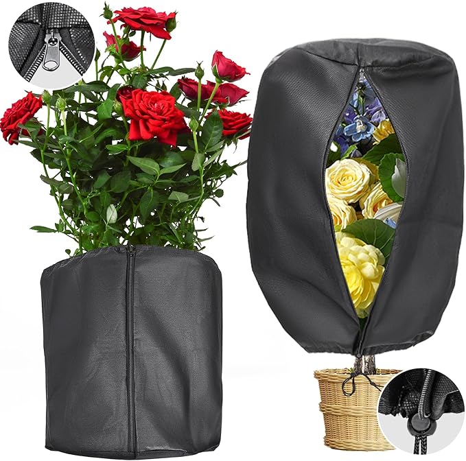 Plant Cover Freeze Protection, Winter Plant Covers, Plant Frost Cover, Tree Plant Freeze Protection Covers, Planter Plant Winter Frost Blanket with Zip Drawstring,3 Pack (19.6x15.7x15.7INCH)