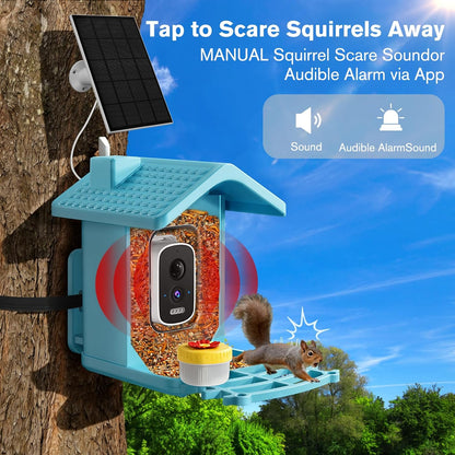 Smart Bird Feeder with Camera Solar Powered, AI Birds Species Identification, 2.5k HD Video Bird House with Camera for Outside, Weatherproof Design Ideal Gifts for Bird Lovers, Blue
