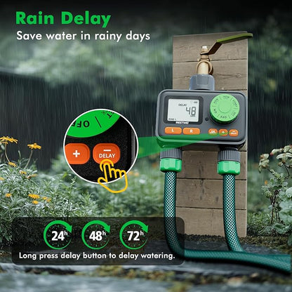 [2 Pack] RESTMO 2 Zone Sprinkler Timer, Programmable Water Timer for Garden Hose, Automatic Digital Control | Manual ON/Off | Rain Delay for Outdoor Faucet, Drip Irrigation and Lawn Watering System