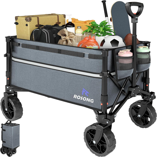 Collapsible Wagon Cart with Wheels Foldable - Folding Utility Heavy Duty Wagons Carts for Grocery Sports Garden Shopping Camping Wheelbarrows (Gray, 120L)