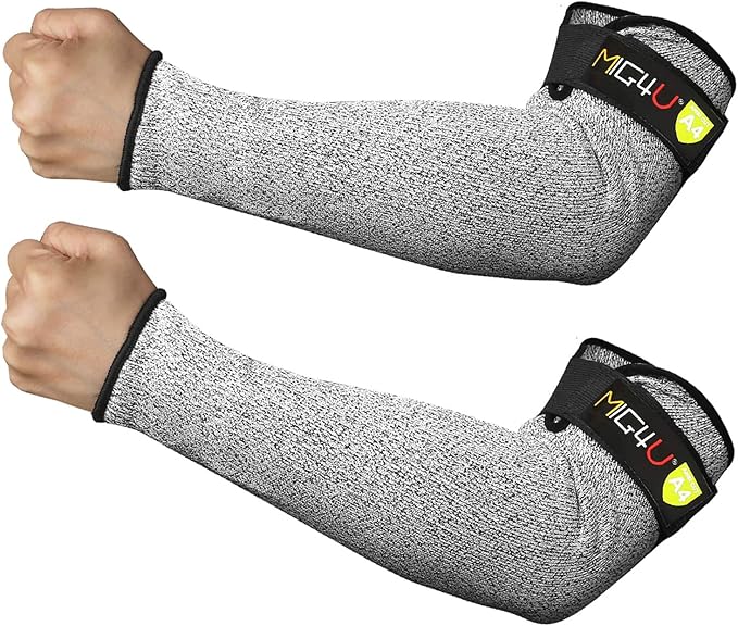MIG4U Cut Resistant Sleeves, Safety Protection Arm Guards for Men and Women Yard Work, Construction, Farm, Gardening, Adjustable Fit, 1 Pair 18" Grey