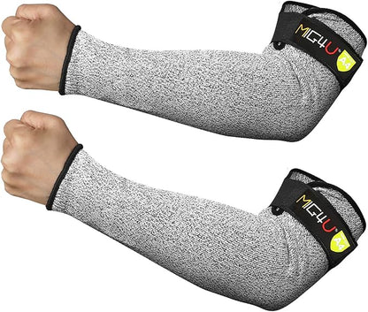 MIG4U Cut Resistant Sleeves, Safety Protection Arm Guards for Men and Women Yard Work, Construction, Farm, Gardening, Adjustable Fit, 1 Pair 18" Grey