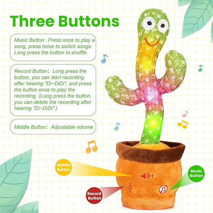Volume Adjustable Dancing Talking Cactus, Singing Repeating Recording Mimicking Cactus Baby Toys, Interactive Learning Tummy Time Toy for Toddler Boys Girls Funny