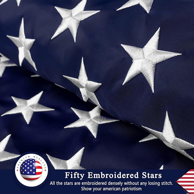American Flag 8x12 Ft for Outside, Heavy Duty Nylon US Flags for High Wind Outdoor, Fade Resistant and Waterproof USA Flag with Embroidered Stars, Sewn Stripes, Brass Grommets