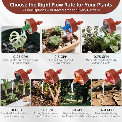 30PCS 1 GPH Pressure Compensating Drip Irrigation Spot Watering Drippers/Emitters, Self-Cleaning Constant Flow Drip Irrigation Emitters Heads Irrigation Drippers Parts for Drip Irrigation System