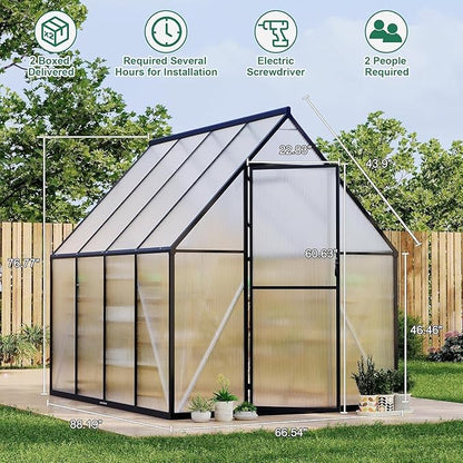 Greenhouse 6x7 FT Aluminum-Framed Heavy Duty Polycarbonate with Quick Setup Structure and Roof Vent Large Enhanced Outdoors Green House Kit
