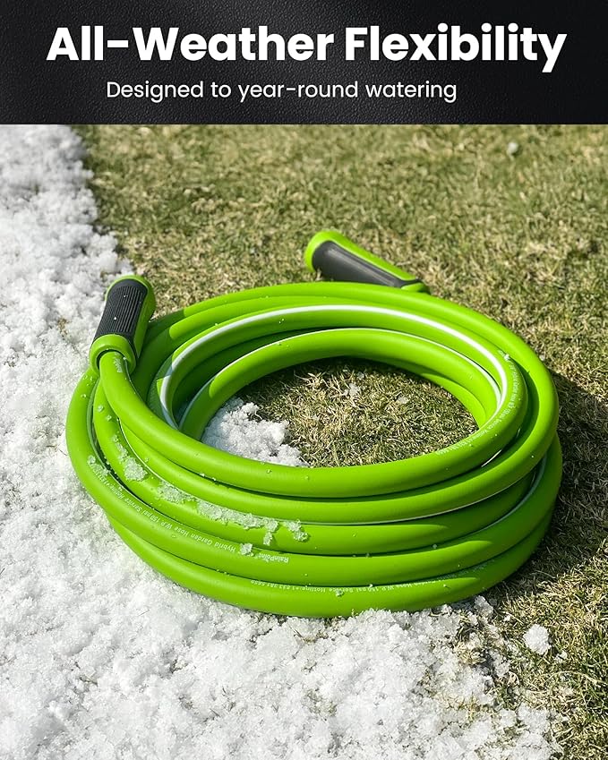 RAINPOINT Garden Hose 25ft - Flexible Heavy Duty Water Hose with Swivel Handle - lightweight, Hybrid Rubber, 5/8", Male to Female
