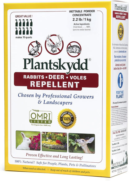 Plantskydd Animal Repellent - Repels Deer, Rabbits, Elk, Moose, Hares, Voles, Squirrels, Chipmunks and Other Herbivores; Wettable Powder Concentrate - 2.2 LB Box - Makes 2.5 Gallon Liquid (PSP-R2)