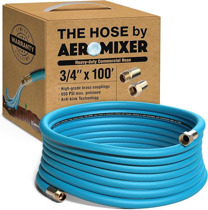 Aeromixer THE HOSE - 3/4 Inch Garden Hose 100 Ft, Kinkless Commercial Garden Hoses, Heavy Duty Industrial Water Hoses for Outdoors, 650 PSI High-Pressure Watering Tool for Farming and Gardening