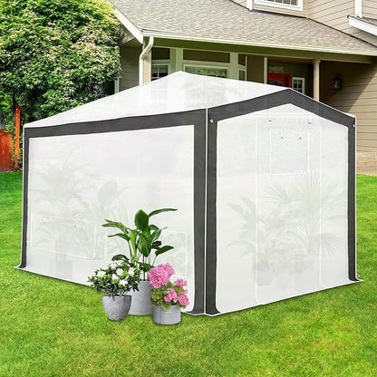 EAGLE PEAK 12x8 Portable Walk in Greenhouse with Polyester Reinforced Corners, Instant Pop up Indoor Outdoor Gardening Green House, Roll Up Zipper Entry Doors and Mesh Windows, Gray/White