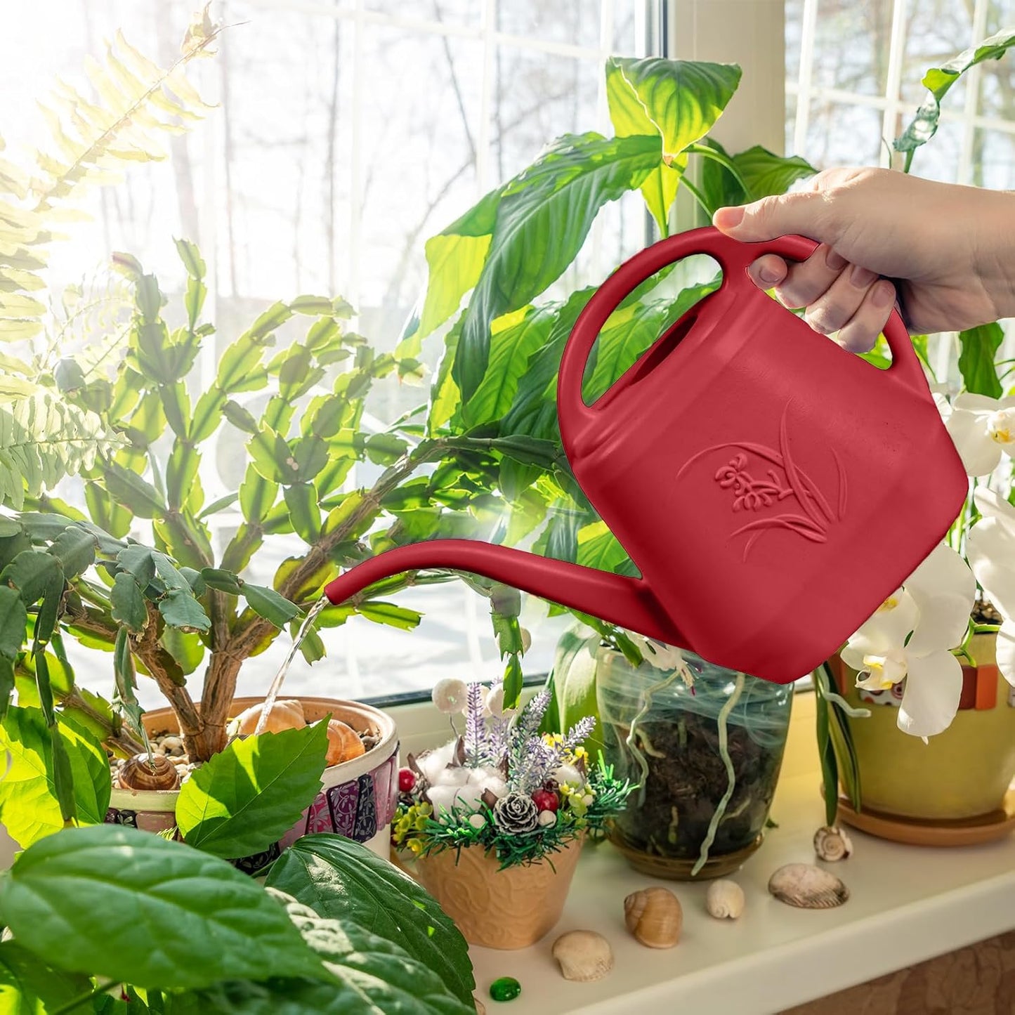 Watering Can - for Home Plant Garden - 1 Gallon - Wine Red