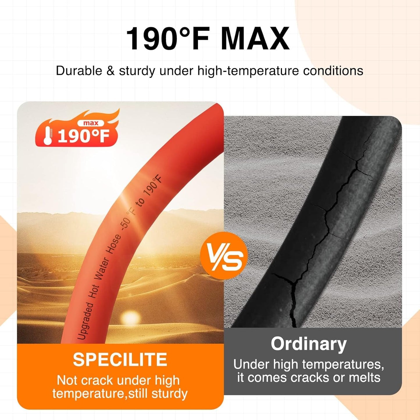 SPECILITE 3/4" Hot/Cold Garden Water Hose 25 ft, -50℉-190℉,Flexible & Lightweight With 3/4" Brass Fittings for Yard, Outdoor, Farm, Red