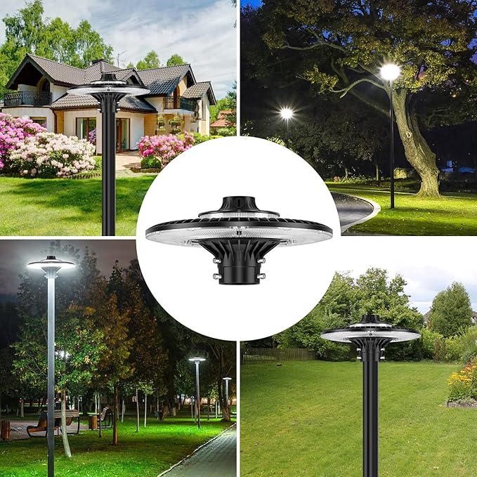 60W LED Post Top Light with Photocell, 8400 lumens 5000K Circular Area Pole Lights, IP65 Waterproof Outdoor Post Light Fixtures for Garden Yard Street Parking Lot Lighting UL Listed, AC100-277V