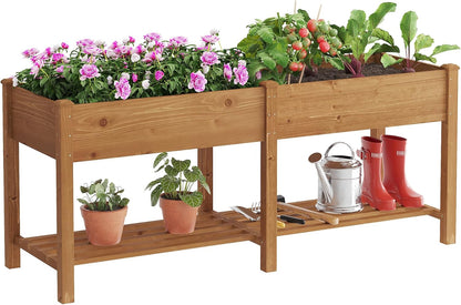 FILWH Raised Garden Bed with Legs Elevated Wooden Planter Box Stand Large Planter Stand Box for Fruits Vegetables Flowers with Divider with Bag- 72 * 24 * 30.5IN（Brown）
