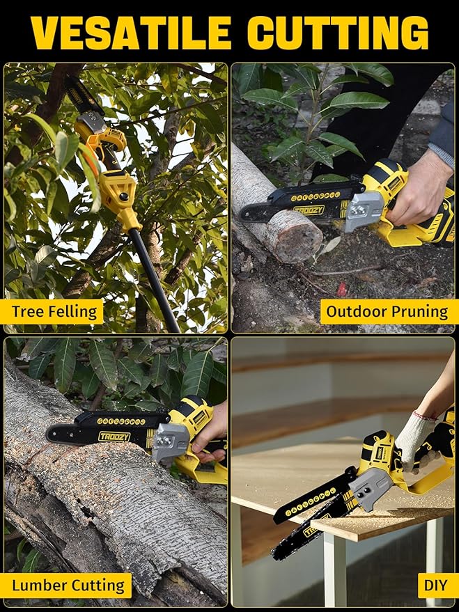 Cordless Pole Saw, 8-INCH 2-IN-1 Chainsaw with 21V 4.0Ah Battery Powered, Electric Tree Trimmer with 9FT Telescopic Pole, 180°Angle for Tree Branches Pruning & Wood Cutting, Battery Included
