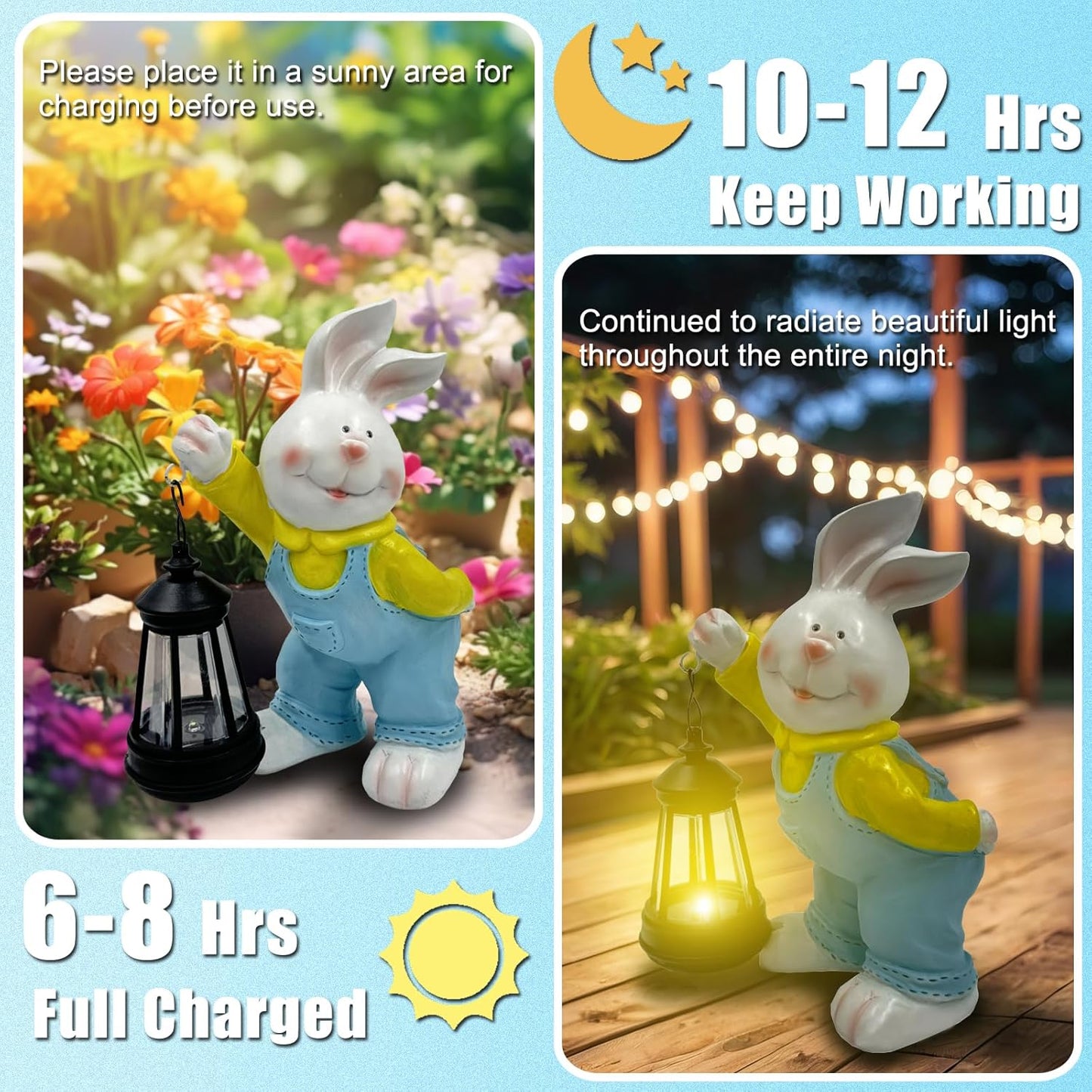 Outdoor Bunny Statue Solar Lantern for Garden Yard Lawn Patio White Rabbit Figurine Decorations Housewarming for Mom Grandma Women