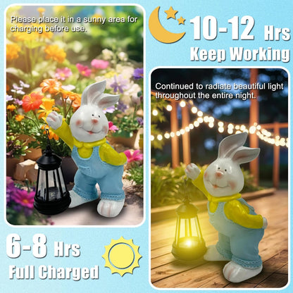 Outdoor Bunny Statue Solar Lantern for Garden Yard Lawn Patio White Rabbit Figurine Decorations Housewarming for Mom Grandma Women