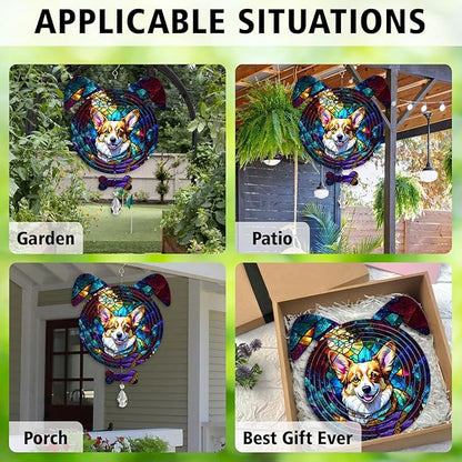 Corgi Dog Ears Wind Spinner, Corgi Wind Spinner Hanging for Yard and Garden