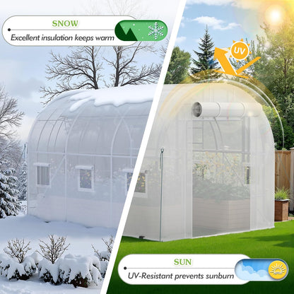 Greesum Walk-in Greenhouse for Outside Heavy Duty, Green House with Zippered Screen Doors & 6 Screen Windows for Winter, Ideal for Plant Protection and Growth, White