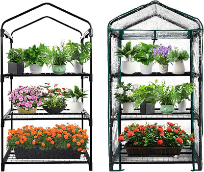 GreenGiggle 3 Tier Mini Indoor Outdoor Greenhouse,27"x19"x49" GreenHouses with Clear PVC Cover and Roll-Up Zipper Door,Plastic Green House for Indoors Grow Tent&Garden greenhouses for Outdoors
