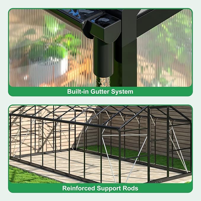 WKM 8x16 FT Greenhouse for Outdoors, Polycarbonate Greenhouse with Roof Vent and Quick Setup Structure, Aluminum Frame, Black