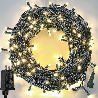 33 FT 100 LED Christmas String Lights Indoor Outdoor, Memory Function & Timer & 8 Modes, UL Certified, Linkable Green Wire Waterproof Twinkle Light for Christmas Tree Party Garden Decor (Warm White)