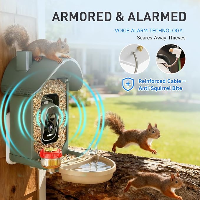 ChirpingPal™ AI Smart Bird & Hummingbird Feeder with Camera | 2.5K HD Live View & Photos | Night Vision | 10,000+ Species ID | Solar-Powered with Built-in Battery | with Bird Bath Kit | Sage Green