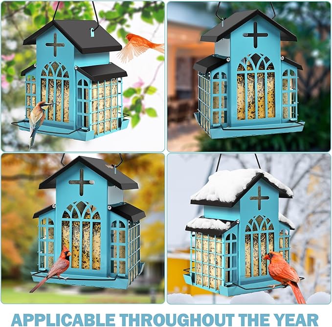 Church Metal Hanging Bird Feeder for Outdoors, Weatherproof Suet Feeders for Outside Hanging, Large Bird Feeders Great for Attracting Finch, Woodpecker and More Wild Birds-5LB