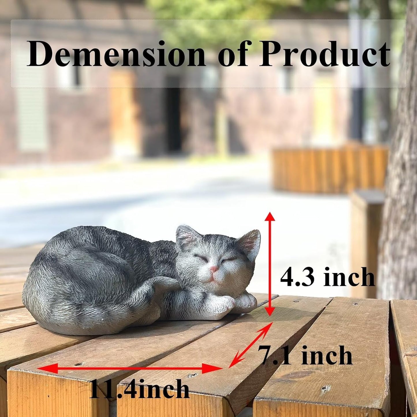 Sleeping Cat Statue Garden Decor, Outdoor Cat Sculpture & Figurine Lawn Ornament, Grey Tabby Statue for Patio, Lawn, Yard Decorative, Cute Kitten Memorial Grave Accessory