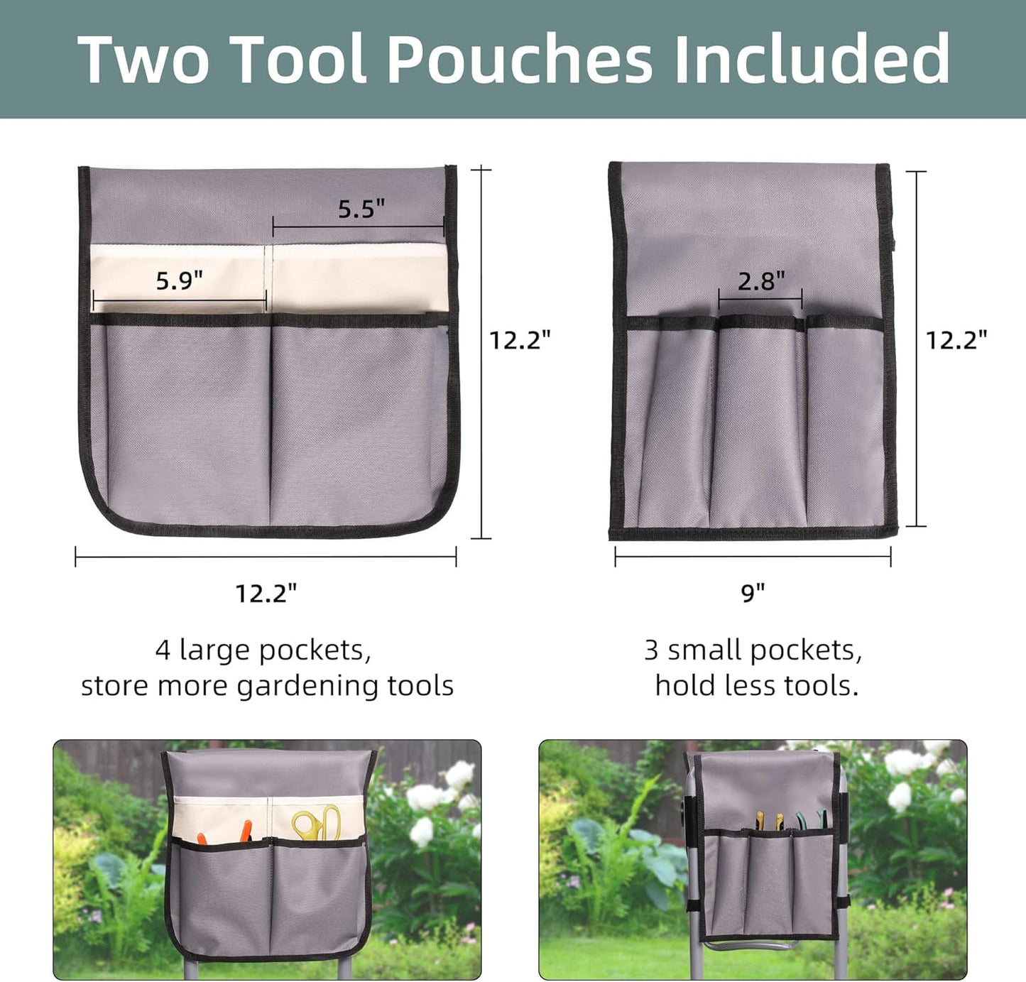 LUCKYERMORE New Generation Garden Kneeler and Seat, Foldable Gardening Stool with 2 Tool Pouches and EVA Foam Pad, Gardening Gifts for Parents Seniors, Lightweight & Heavy Duty, Green