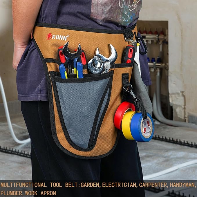 KUNN Garden Tool Waist Belt - 4 Deep Pockets Tool Apron for Women Men,Utility Pouch for Gardening,Electrican,Florists,Plumbing