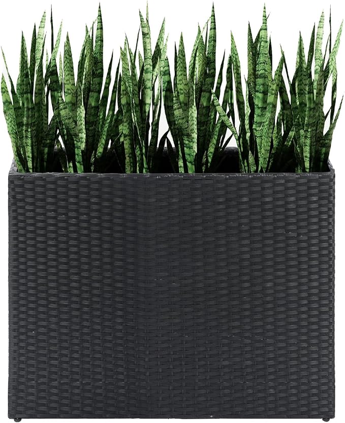LEWIS&WAYNE Tall Planters for Outdoor Plants Handmade Wicker Large Rectangular Block Planter Box with Removable Liners Modern Planter for Indoor Outdoor Patio Deck - Black