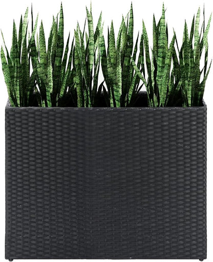 LEWIS&WAYNE Tall Planters for Outdoor Plants Handmade Wicker Large Rectangular Block Planter Box with Removable Liners Modern Planter for Indoor Outdoor Patio Deck - Black