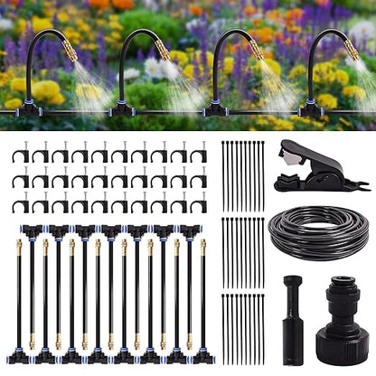 Drip Irrigation Kit, Flexible 360°Adjustable Watering System with Nozzle Control, Misting Hose for Garden, Greenhouse, Lawn, Yard & Potted Plants (49 Feets)