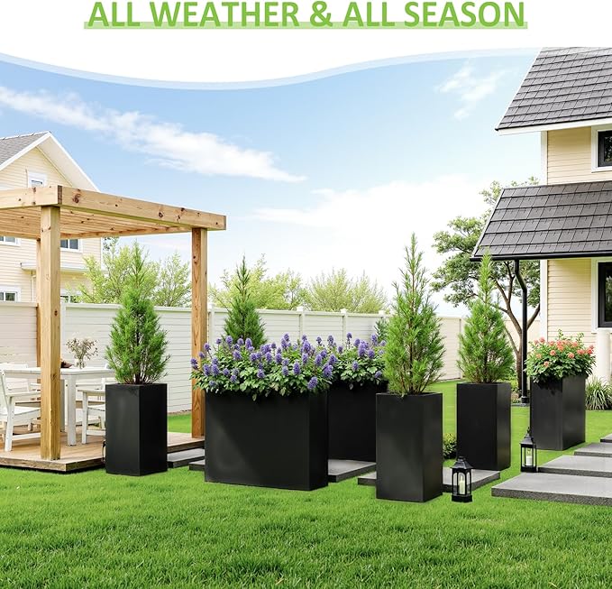 Set of 4 Planter Box Outdoor 30" H x 14.4" W x 13.6" D- Tall Planters for Outdoor Patio/Porch, All-Weather with Anti-Dumping Kit, Durable Galvanized Steel, Modern Design for Plants, Flower