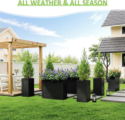 Set of 4 Planter Box Outdoor 30" H x 14.4" W x 13.6" D- Tall Planters for Outdoor Patio/Porch, All-Weather with Anti-Dumping Kit, Durable Galvanized Steel, Modern Design for Plants, Flower
