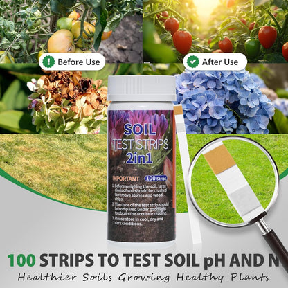 Upgrade pH and Nitrogen Soil pH Tester with Measuring Cylinder - Accurate 100 Soil Testing Kit Professional Soil pH Test Strips for Garden Lawn Yard Grass Flower Vegetable Compost Dirt