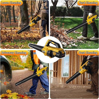 RYAHT Leaf Blower Cordless, 21V Powerful Electric Leaf Blower with 2 X 4.0Ah Batteries and Charger, 2 Speed Modes, Handheld Lightweight Leaf Blowers for Lawn Care, Patio, Dust, Blowing Leaves, Yellow