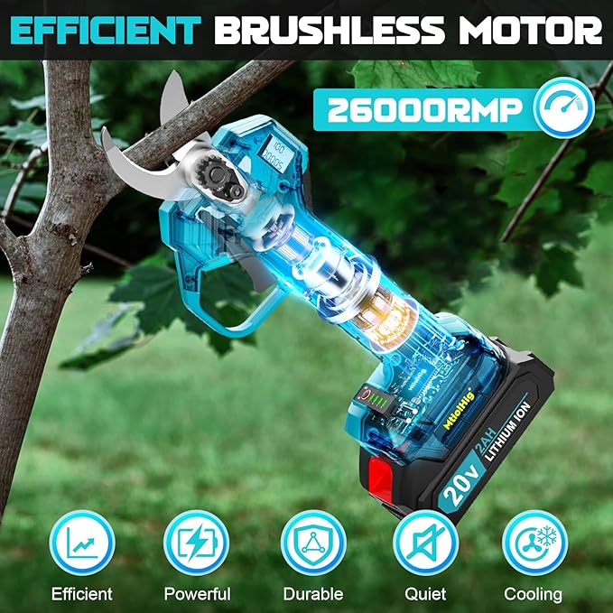 Cordless Pole Pruning Shears Compatible with Makita 18V Battery: 1.5-2 Inch Cutting Diameter Electric Pruning Shears with 2 x 2.0Ah Rechargeable Batteries - with LCD Display for Tree Branch